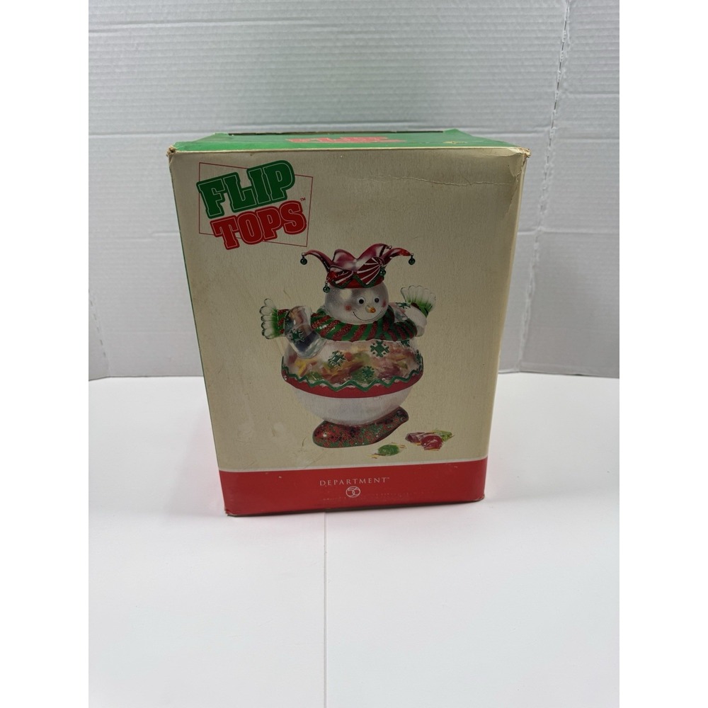 Department 56 Jester Snowman Flip Tops Christmas Candy Dish  With Box Vintage